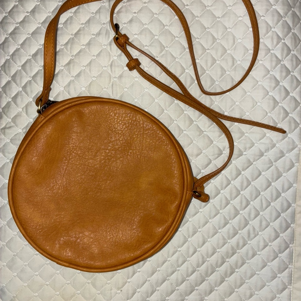 Round Tan Leather Crossbody Bag - Picture 2 of 15